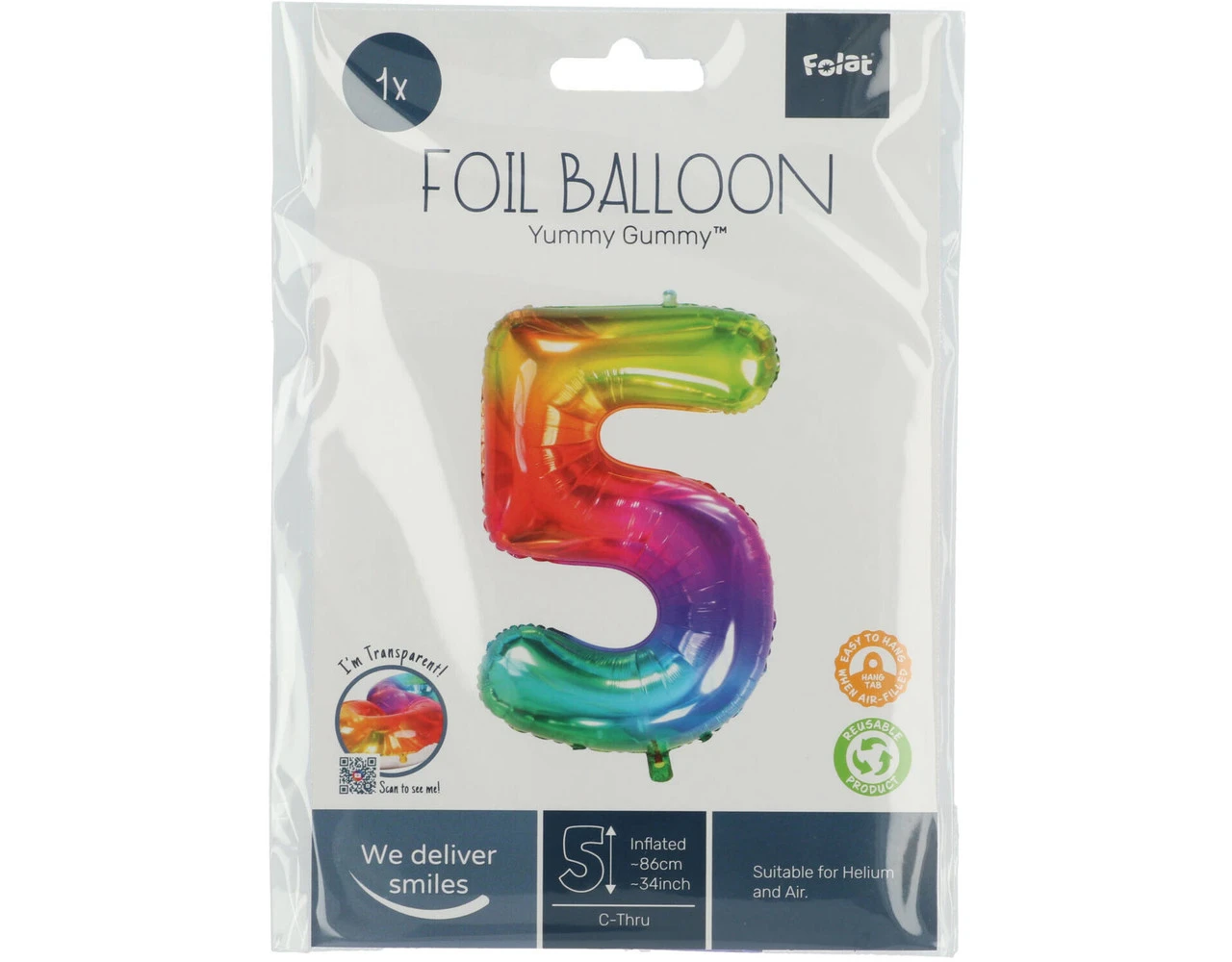 Folie Ballon Cijfer 5 Regenboog XL 81cm Leeg 6 Folie Ballon Cijfer 5 Regenboog XL 81cm Leeg - Afbeelding 4