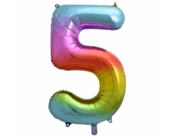 Folie Ballon Cijfer 5 Regenboog XL 86cm Leeg