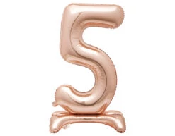 Folie Ballon Cijfer 5 Rose Goud Standaard 76cm