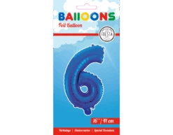 Folie Ballon Cijfer 6 Blauw 41cm Met Rietje -Feestartikelen Winkel folie ballon cijfer 6 blauw 41cm met rietje 1