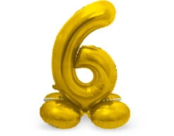 Folie Ballon Cijfer 6 Goud Met Standaard 72cm