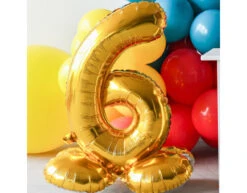 Folie Ballon Cijfer 6 Goud Met Standaard 72cm -Feestartikelen Winkel folie ballon cijfer 6 goud met standaard 72cm 3