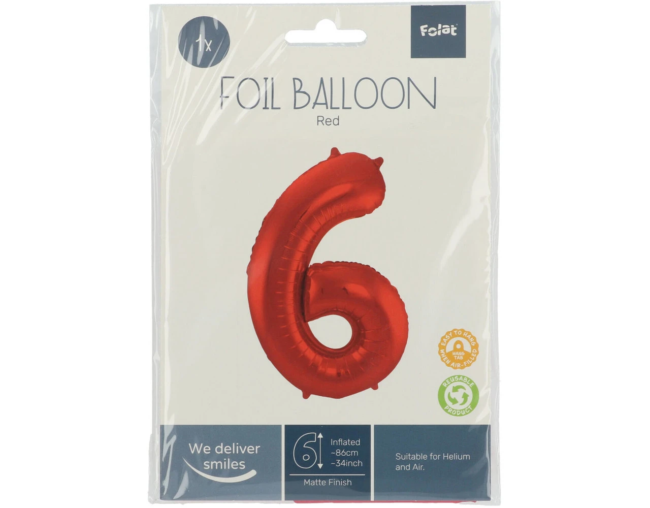 Folie Ballon Cijfer 6 Mat Rood XL 86cm Leeg 4 Folie Ballon Cijfer 6 Mat Rood XL 86cm Leeg - Afbeelding 2