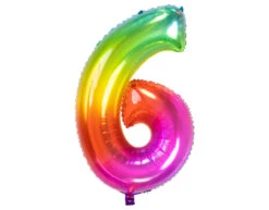 Folie Ballon Cijfer 6 Regenboog XL 81cm Leeg