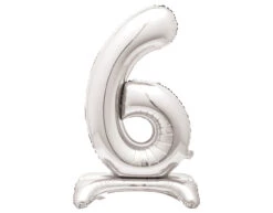 Folie Ballon Cijfer 6 Zilver Standaard 76cm