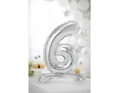 Folie Ballon Cijfer 6 Zilver Standaard Leeg 70cm -Feestartikelen Winkel folie ballon cijfer 6 zilver standaard leeg 70cm 1