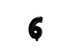 Folie Ballon Cijfer 6 Zwart 41cm Met Rietje