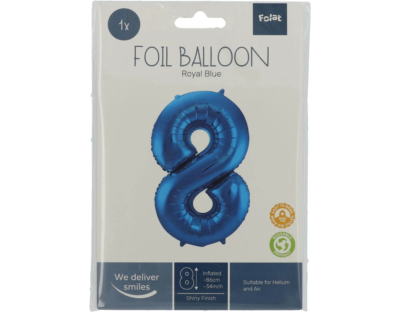 Folie Ballon Cijfer 8 Blauw Metallic XL 86cm Leeg 5 Folie Ballon Cijfer 8 Blauw Metallic XL 86cm Leeg - Afbeelding 3