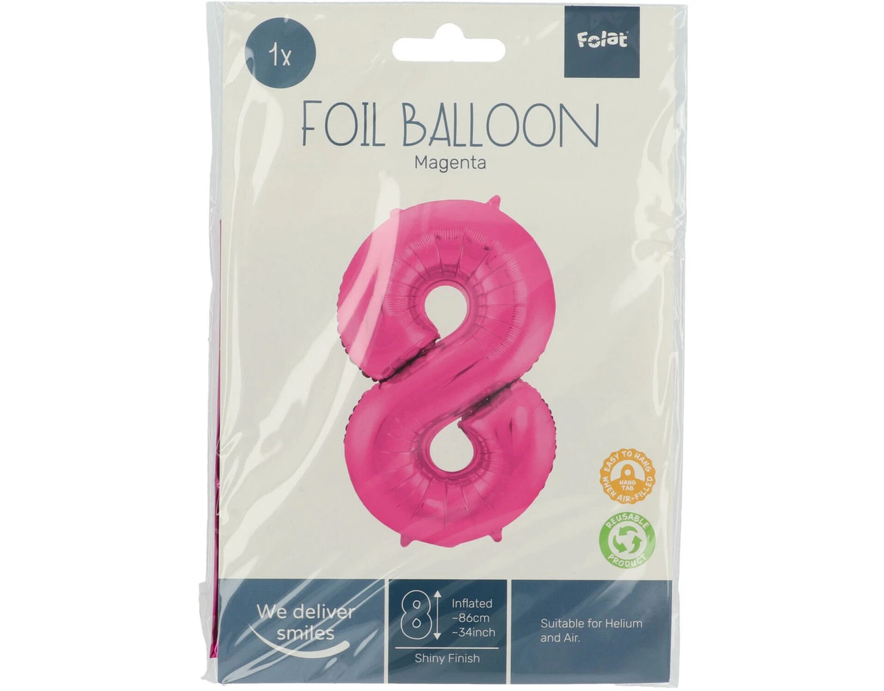 Folie Ballon Cijfer 8 Fuchsia Metallic XL 86cm Leeg 6 Folie Ballon Cijfer 8 Fuchsia Metallic XL 86cm Leeg - Afbeelding 4