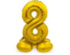 Folie Ballon Cijfer 8 Goud Met Standaard 72cm