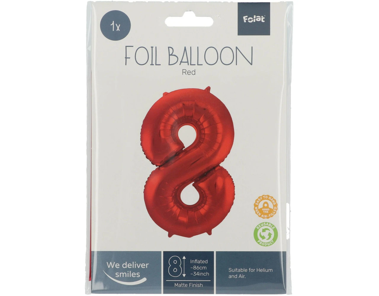 Folie Ballon Cijfer 8 Mat Rood XL 86cm Leeg 4 Folie Ballon Cijfer 8 Mat Rood XL 86cm Leeg - Afbeelding 2