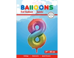 Folie Ballon Cijfer 8 Regenboog XL 86cm Leeg -Feestartikelen Winkel folie ballon cijfer 8 regenboog xl 86cm leeg 1