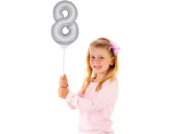 Folie Ballon Cijfer 8 Zilver 36cm Met Stokje -Feestartikelen Winkel folie ballon cijfer 8 zilver 36cm met stokje 2