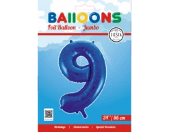 Folie Ballon Cijfer 9 Blauw XL 86cm Leeg -Feestartikelen Winkel folie ballon cijfer 9 blauw xl 86cm leeg 1