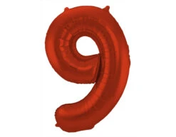 Folie Ballon Cijfer 9 Mat Rood XL 86cm Leeg