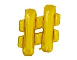 Folie Ballon Hashtag # Goud 41cm Met Rietje