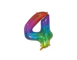 Folieballon Cijfer 4 Regenboog Transparant 66cm
