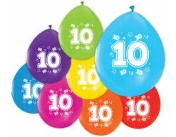 Gekleurde Ballonnen 10 Jaar 30cm 8st