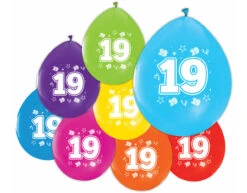 Gekleurde Ballonnen 19 Jaar 30cm 8st