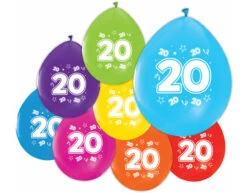 Gekleurde Ballonnen 20 Jaar 30cm 8st