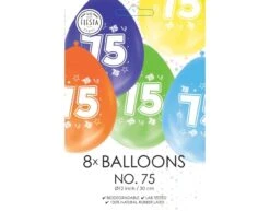 Gekleurde Ballonnen 75 Jaar 30cm 8st -Feestartikelen Winkel gekleurde ballonnen 75 jaar 30cm 8st 1