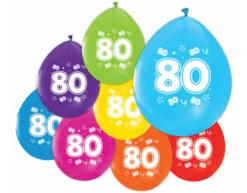 Gekleurde Ballonnen 80 Jaar 30cm 8st