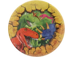 Gekleurde Dino Borden 23cm 8st -Feestartikelen Winkel gekleurde dino borden 23cm 8st 1