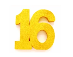 Goud Tafeldecoratie Cijfer 16 Glitter 20,5cm