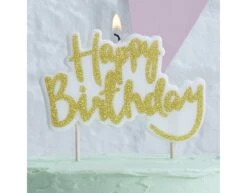 Gouden Happy Birthday Kaars Glitters 10cm -Feestartikelen Winkel gouden happy birthday kaars glitters 10cm 2