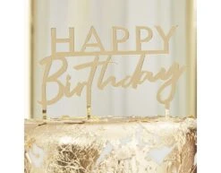 Gouden Happy Birthday Taarttopper 11cm -Feestartikelen Winkel gouden happy birthday taarttopper 11cm 1