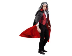 Halloween Cape Omkeerbaar Rood Zwart 1,5m