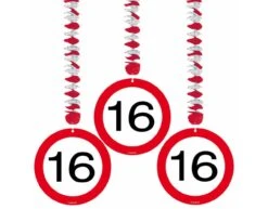 Hangdecoratie 16 Jaar Verkeersbord 75cm 3st