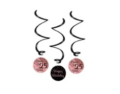 Hangdecoratie 25 Jaar Happy Birthday Zwart Roze 17cm 3st
