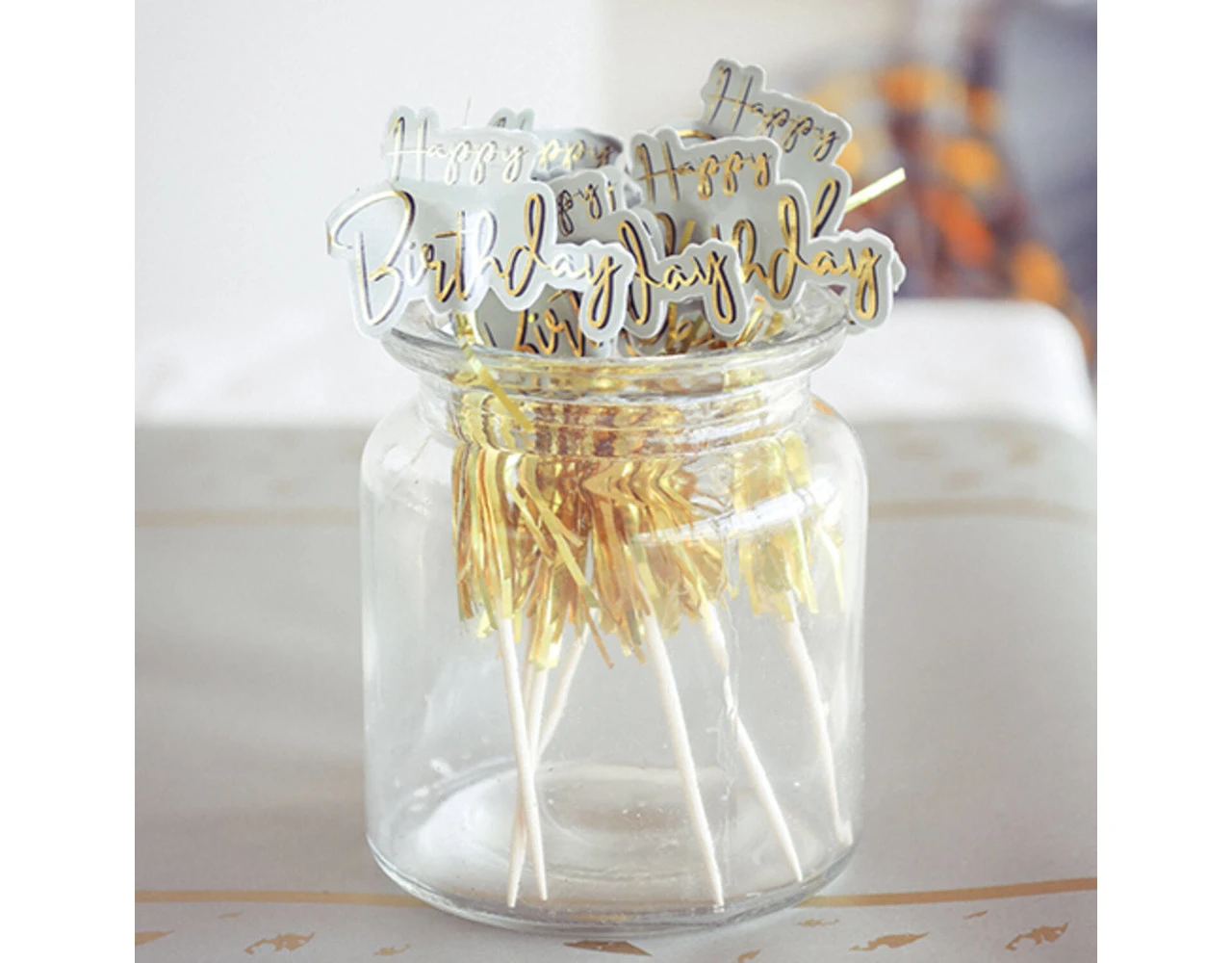 Happy Birthday Parasol Prikkers Golden Dawn 12cm 12st 4 Happy Birthday Parasol Prikkers Golden Dawn 12cm 12st - Afbeelding 2