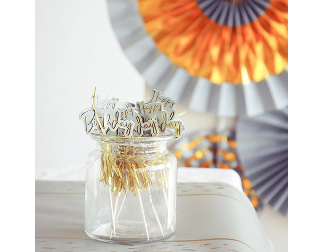 Happy Birthday Parasol Prikkers Golden Dawn 12cm 12st 5 Happy Birthday Parasol Prikkers Golden Dawn 12cm 12st - Afbeelding 3