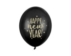Happy New Year Ballonnen Zwart 30cm 6st