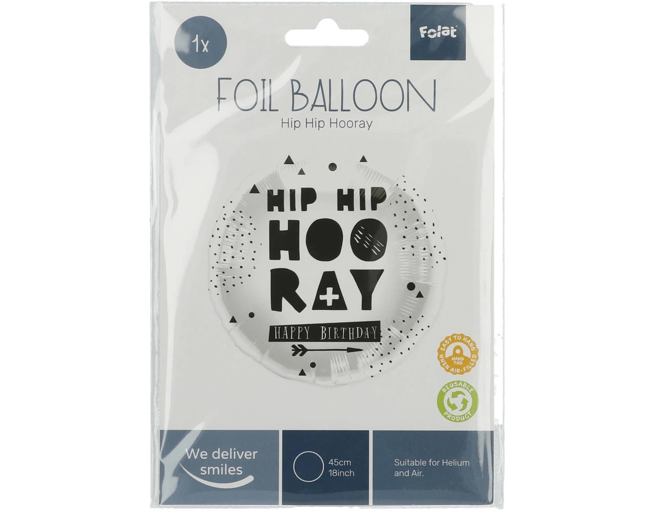 Helium Ballon Hip Hip Hooray Zwart Wit Leeg 45cm 5 Helium Ballon Hip Hip Hooray Zwart Wit Leeg 45cm - Afbeelding 3