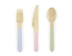 Houten Bestek Gekleurd Pastel 16cm 18 Delig