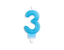 Kaars 3 Jaar Blauwe Glitter 7cm