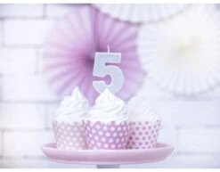 Kaars 5 Jaar Zilver 7cm -Feestartikelen Winkel kaars 5 jaar zilver 7cm 2