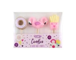 Kaarsen Set Flamingo/ Donut/ Frietjes 6st -Feestartikelen Winkel kaarsen set flamingo donut frietjes 6st 1