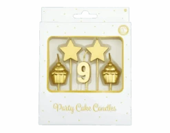 Kaarsjes 9 Jaar Cupcake Goud 17,5cm -Feestartikelen Winkel kaarsjes 9 jaar cupcake goud 175cm 2