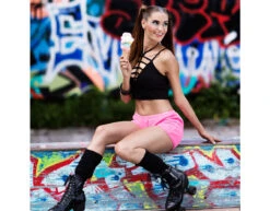 Korte Broek Pailletten Neonroze M -Feestartikelen Winkel korte broek pailletten neonroze m 2