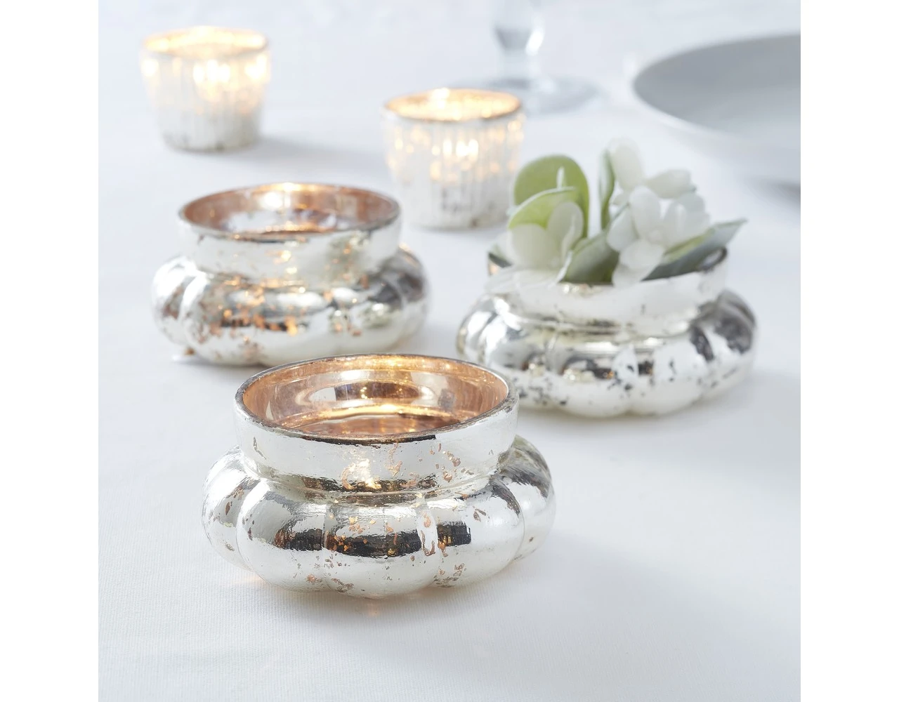 Large Melon Shape Tea Light Holder Silver 4 Large Melon Shape Tea Light Holder Silver - Afbeelding 2