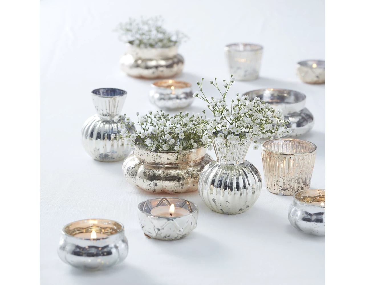 Large Melon Shape Tea Light Holder Silver 5 Large Melon Shape Tea Light Holder Silver - Afbeelding 3