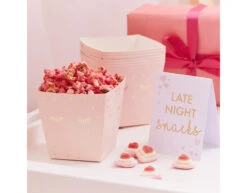 Late Night Snack Bar Kit With White Chalkboard, Pink Chalk And Gold Foiled Snack Boxes -Feestartikelen Winkel late night snack bar kit with white chalkboard pin 2