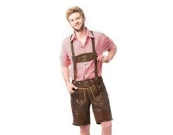 Lederhose Leer Kort Donkerbruin Gestikt En Bretels