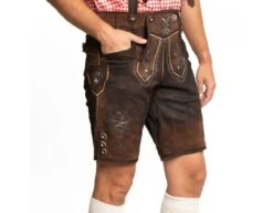 Lederhose Leer Kort Donkerbruin Gestikt En Bretels -Feestartikelen Winkel lederhose leer kort donkerbruin gestikt en bretels 4