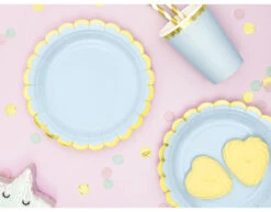 Lichtblauwe Bordjes Karton Goud 18cm 6st -Feestartikelen Winkel lichtblauwe bordjes karton goud 18cm 6st 3