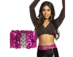 Pailletten Riem Fuschia 1,1m -Feestartikelen Winkel pailletten riem fuschia 11m 1